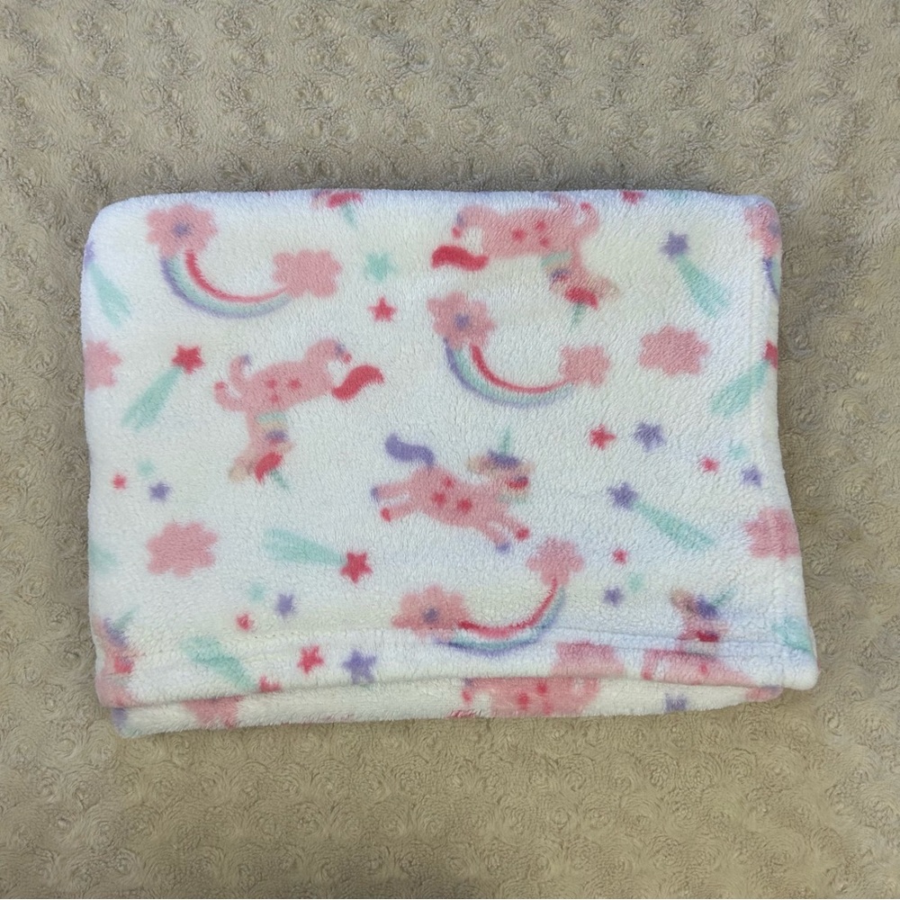 Zak & Zoey Pink Unicorn Rainbow Baby Blanket Shooting Stars Blue Purple White